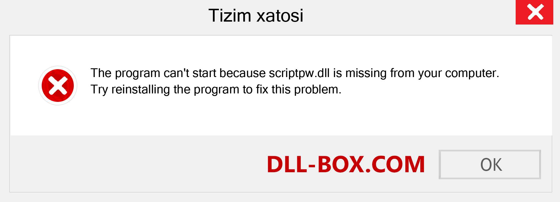 scriptpw.dll fayli yo'qolganmi?. Windows 7, 8, 10 uchun yuklab olish - Windowsda scriptpw dll etishmayotgan xatoni tuzating, rasmlar, rasmlar